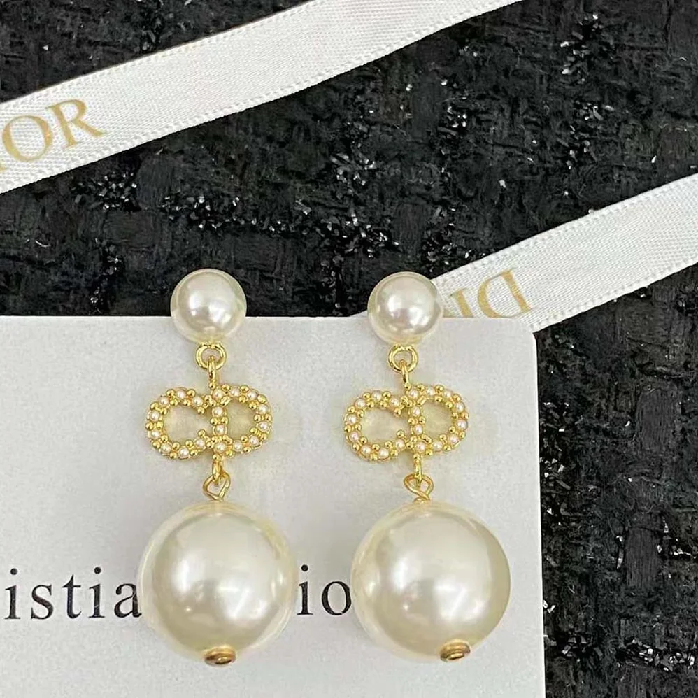 Dior Tribales Earrings Gold-Finish Metal, White Resin Pearls and White Crystals for Women