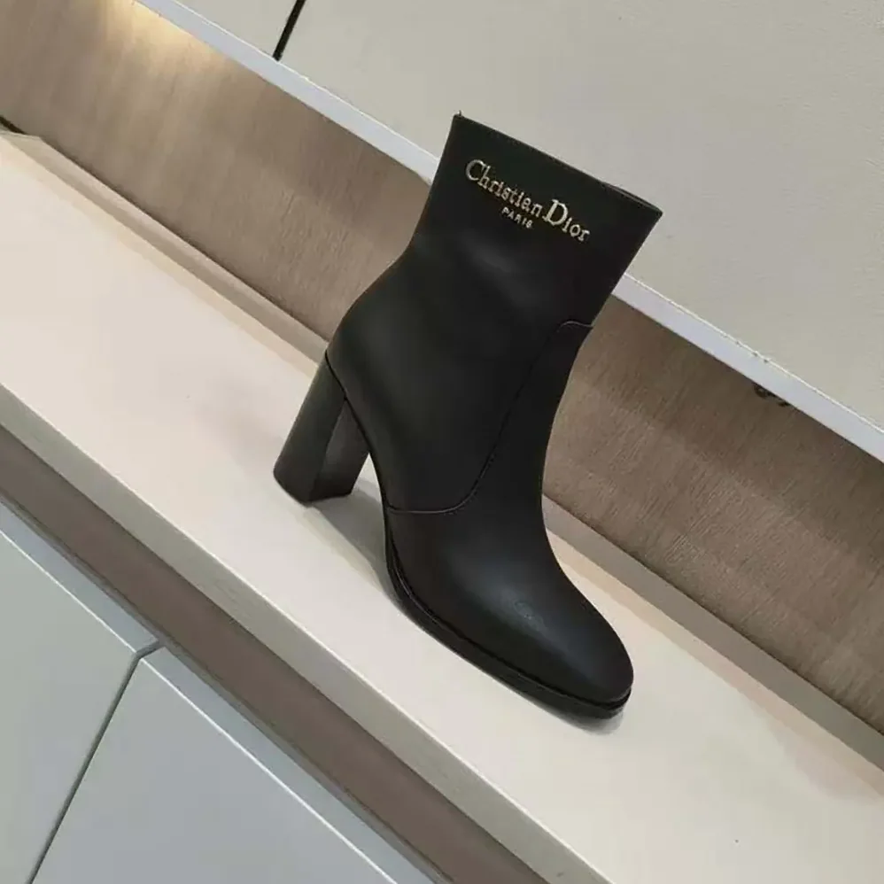 Dior D-Town Heeled Ankle Boot Black Calfskin for Women
