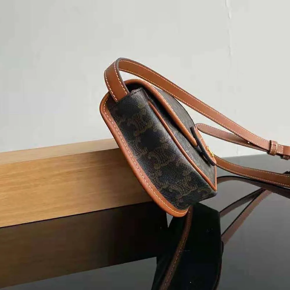 Celine Mini Besace in Triomphe Canvas and Calfskin for Women in Brown