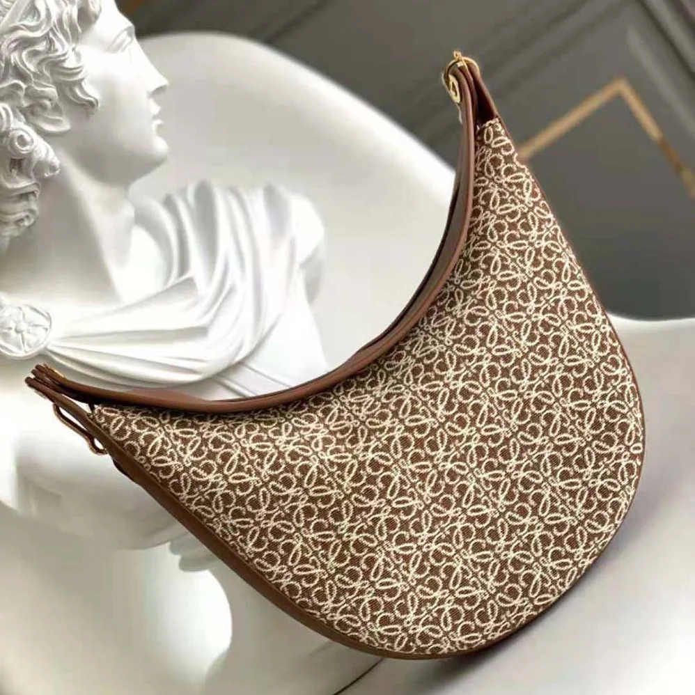 Loewe Luna Bag in Anagram Jacquard and Classic Calfskin for Women in Brown