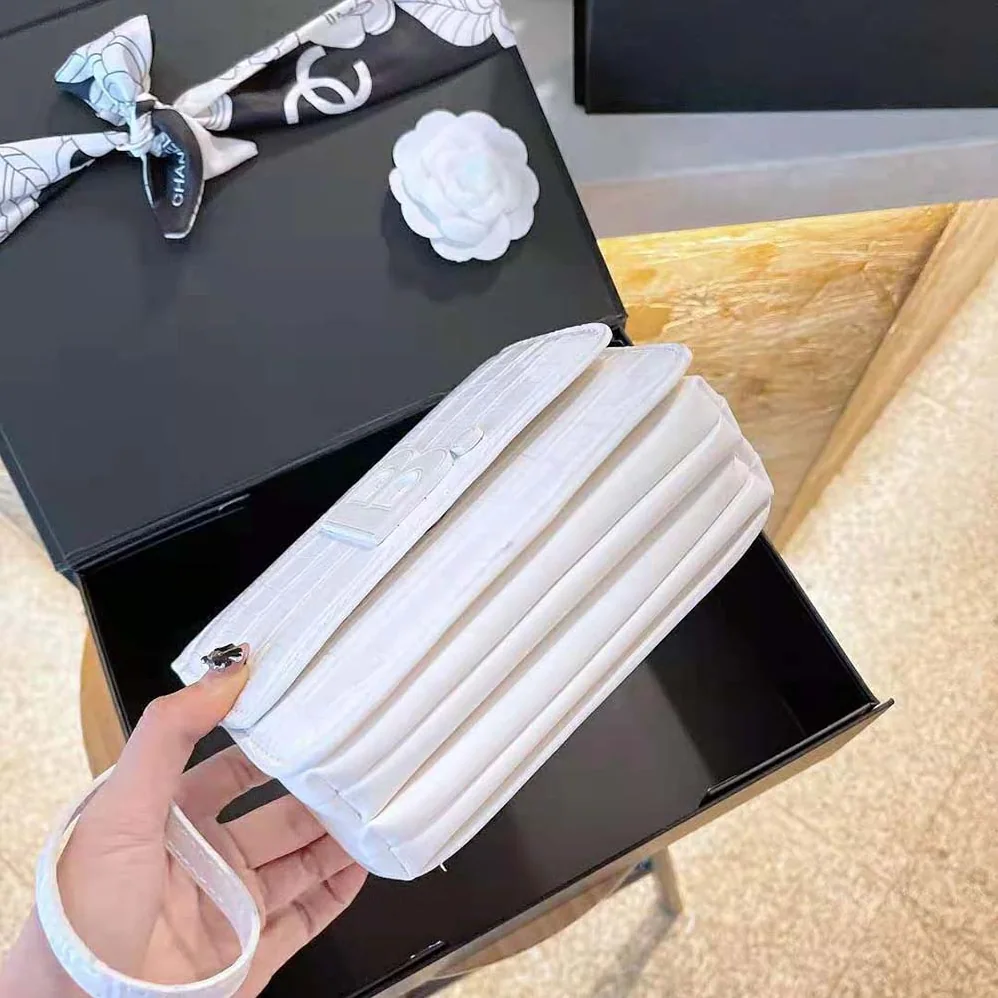 Balenciaga B. Small Bag in White Shiny Crocodile Embossed Calfskin for Women