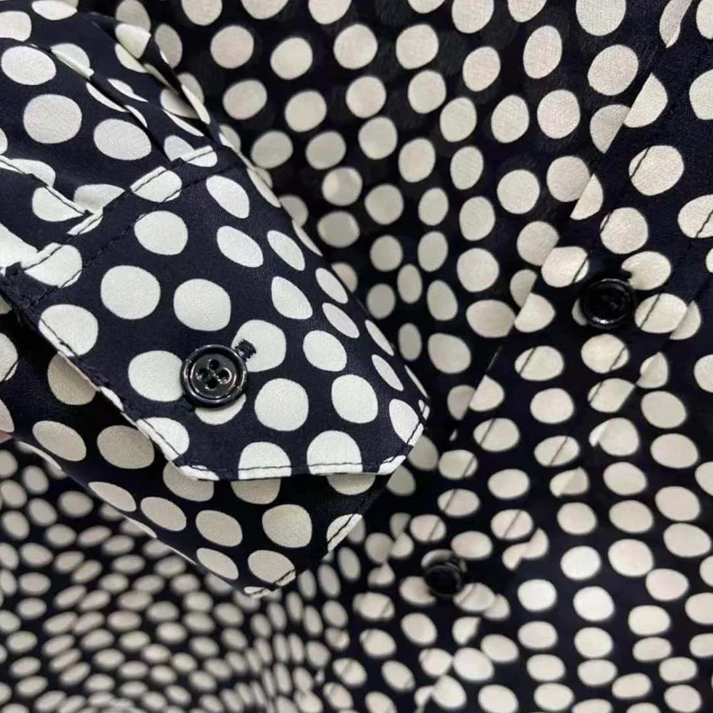 Saint Laurent YSL Classic Shirt in Dotted Silk for Women in Black