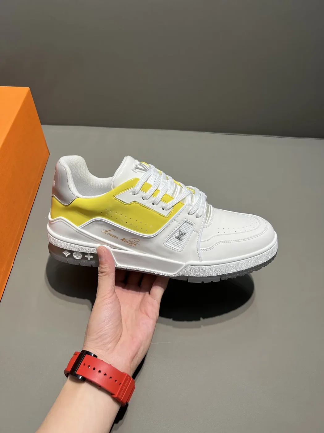Louis Vuitton Trainer Sneaker White in Yellow Virgil Abloh Louis Vuitton Trainer Sneaker White in Yellow Virgil Abloh