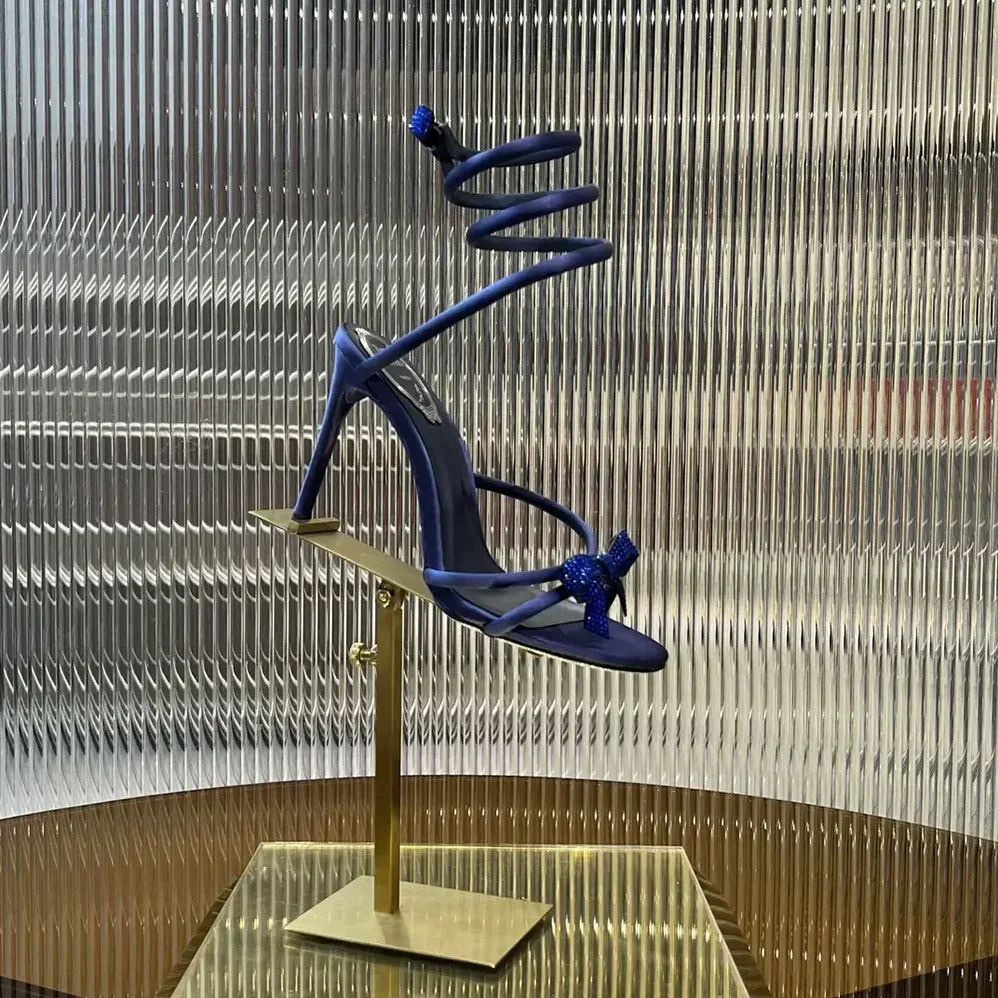 Rene Caovilla Cleo Midnight Blue Sandal with Bows 105 for Women Rene Caovilla Cleo Midnight Blue Sandal with Bows 105 for Women