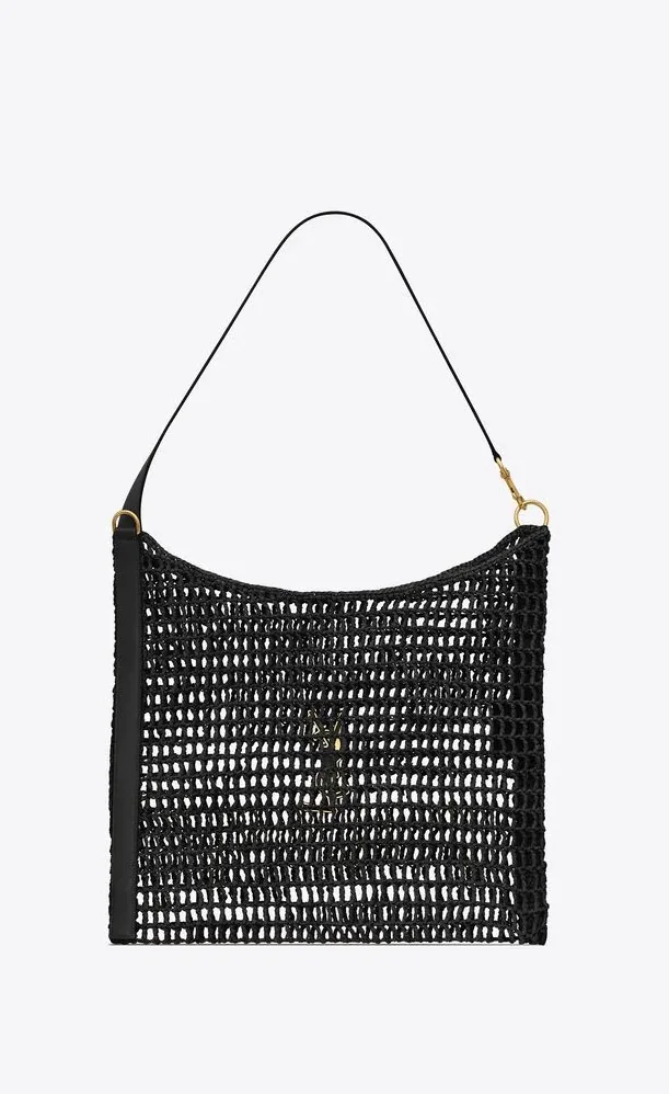 Saint Laurent Oxalis Shoulder Bag Black in Raffia Macrame Gold Hardware