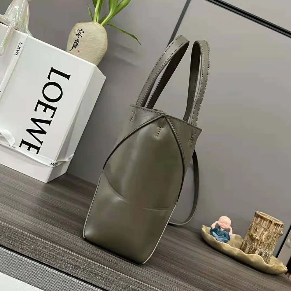 Loewe Mini Puzzle Fold Tote in Shiny Calfskin for Unisex in Green Loewe Mini Puzzle Fold Tote in Shiny Calfskin for Unisex in Green
