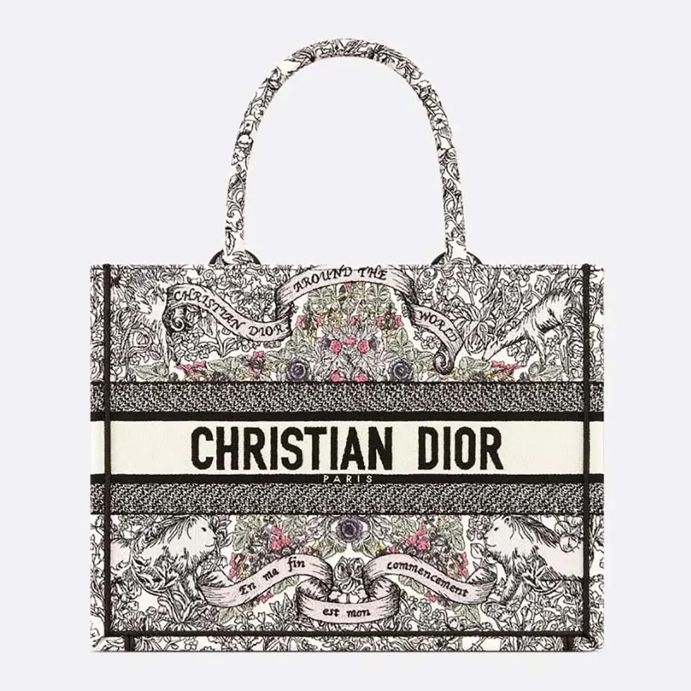 Dior Medium Dior Book Tote Latte Embroidery for Women