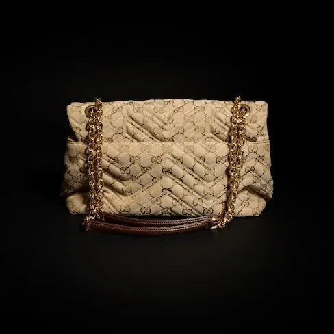 Gucci Marmont Medium Shoulder Bag / Sand/ Dark Brown Gold Hardware