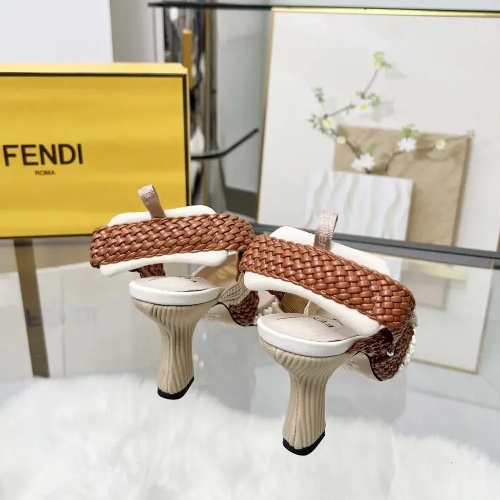 Fendi Colibrì Mesh and Braided Leather High for Women in heeled Slingbacks
