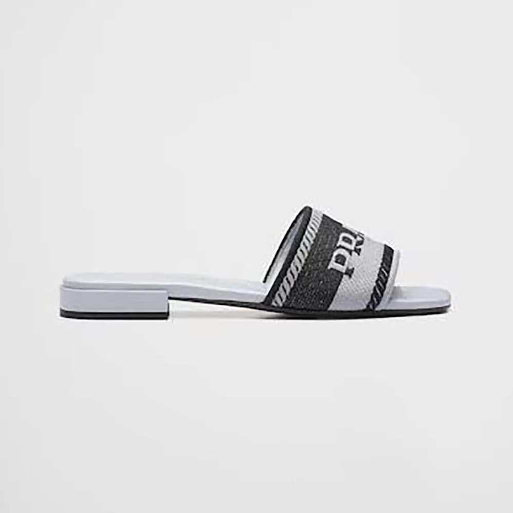 Prada Embroidered Fabric Slides for Women in Blue
