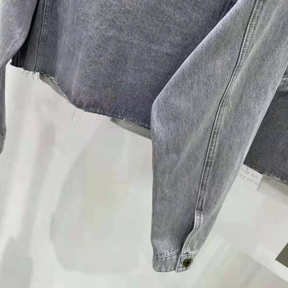 Miu Miu Denim Blouson Jacket with Embroidered Logo for Women