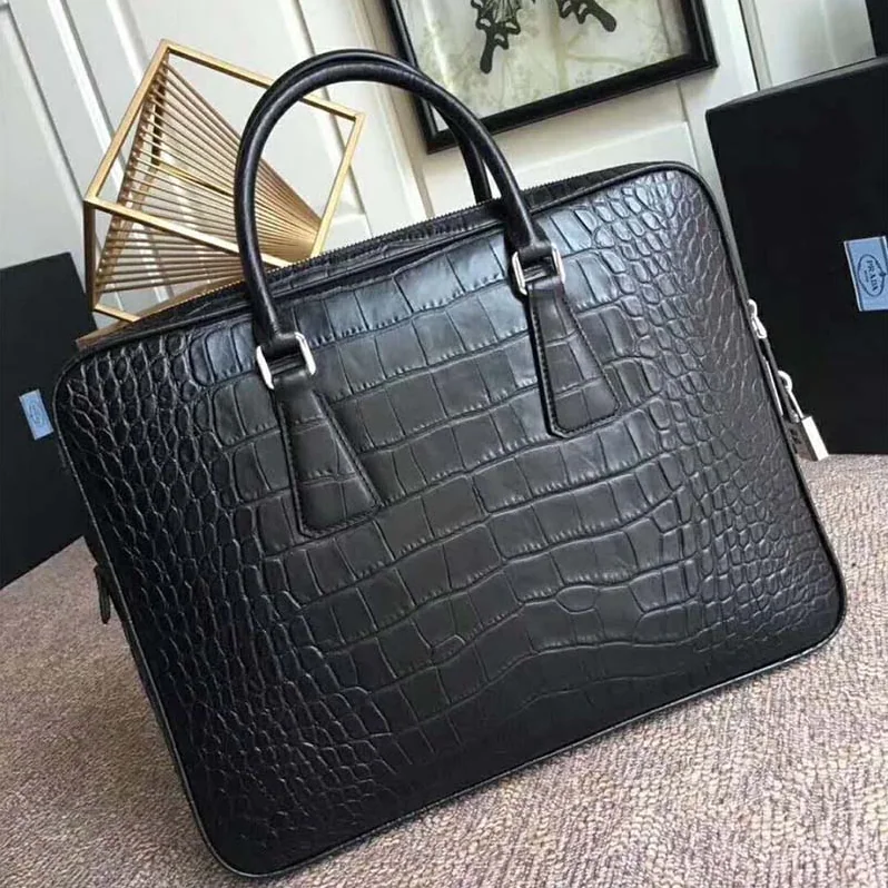 Prada Crocodile Leather Briefcase for Men in Black Prada Crocodile Leather Briefcase for Men in Black