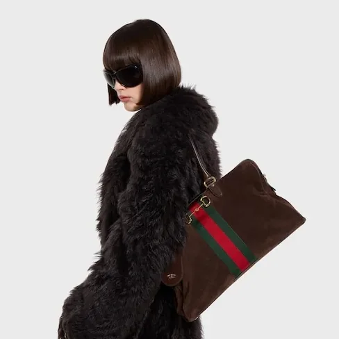 Gucci Borsetto Large Boston Shoulder Bag in Dark Brown Gold Hardware