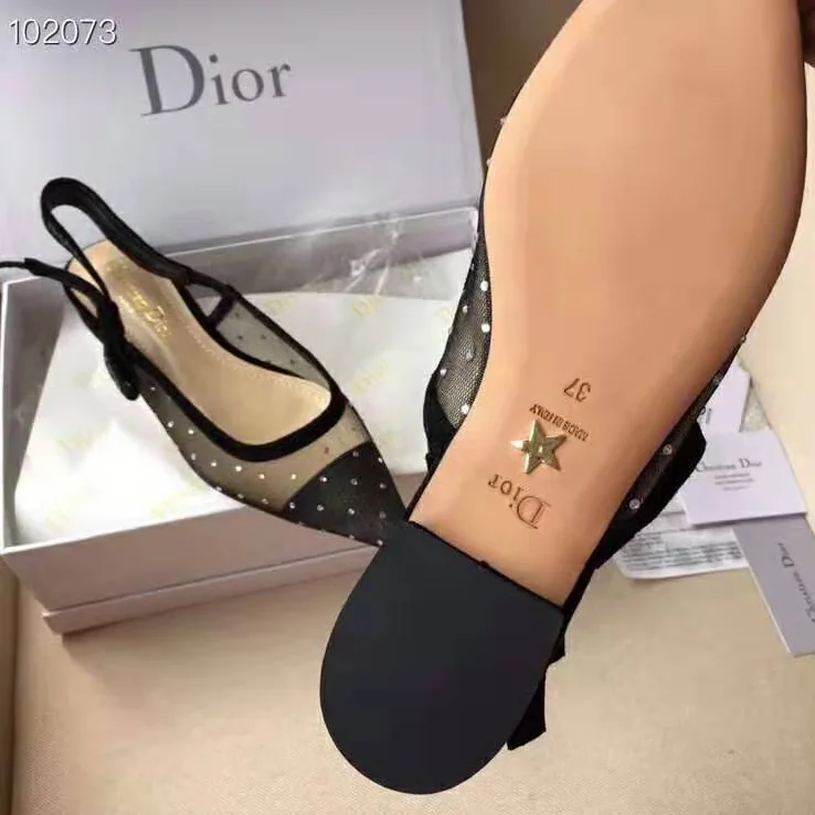 Dior “J'Adior” Ballet Pump Gold-Tone Dotted Swiss 10mm Heel for Women Dior “J'Adior” Ballet Pump Gold-Tone Dotted Swiss 10mm Heel for Women