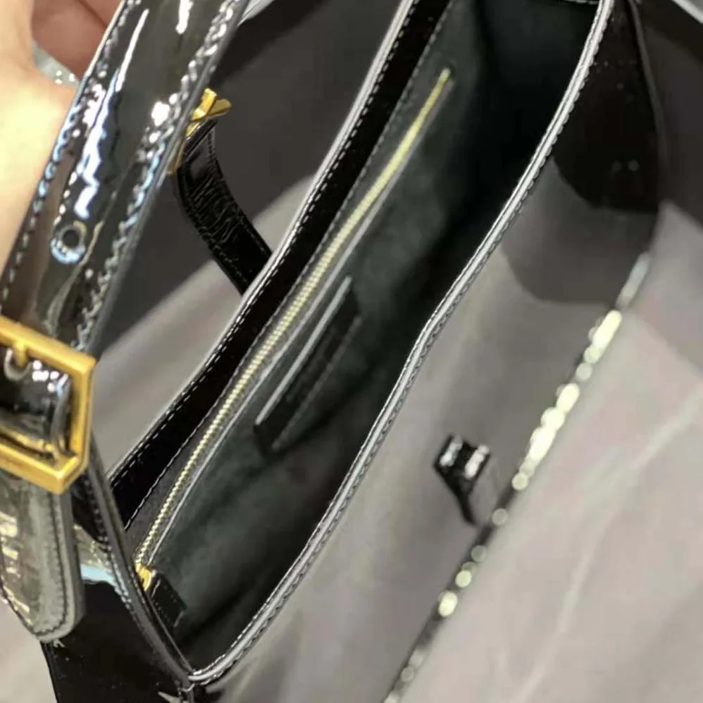 Saint Laurent YSL Le 5 A 7 Hobo Bag in Patent Leather for Women in Black Saint Laurent YSL Le 5 A 7 Hobo Bag in Patent Leather for Women in Black