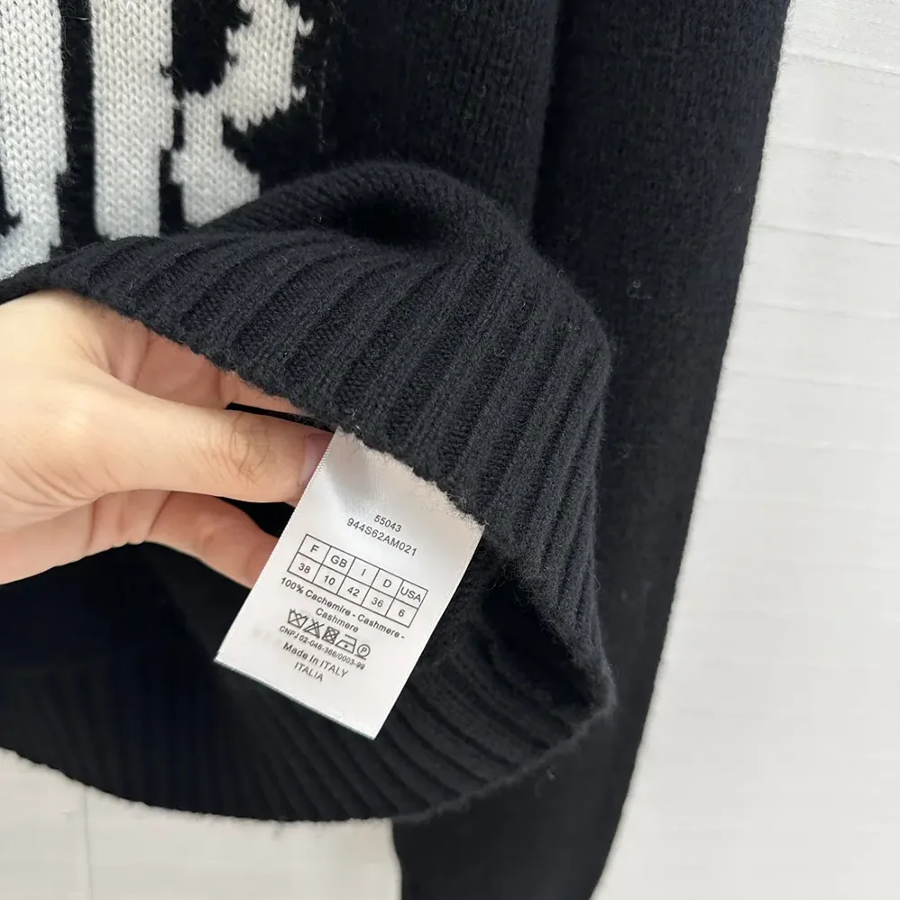 Dior Sweater Black Cashmere and Silk Knit with White Miss Dior Graffiti Motif for Women Dior Sweater Black Cashmere and Silk Knit with White Miss Dior Graffiti Motif for Women