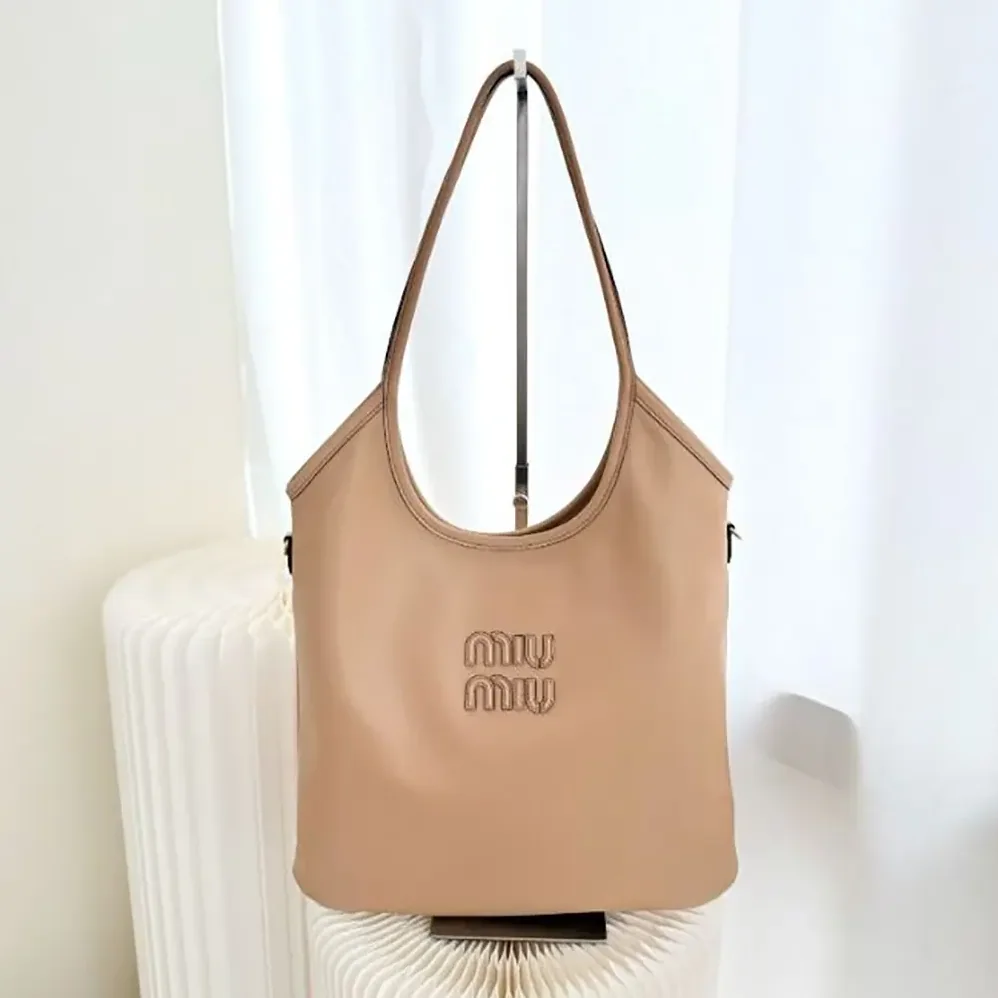 Miu Miu IVY Leather Bag with Leather Lettering Logo for Women in Sandy Miu Miu IVY Leather Bag with Leather Lettering Logo for Women in Sandy