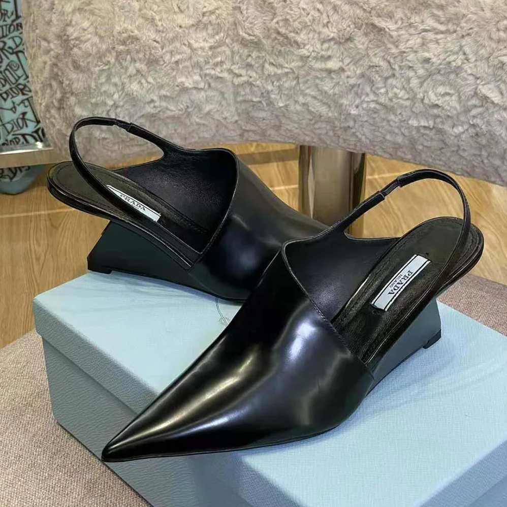 Prada Brushed Leather Slingback Pumps in 65mm Heel Height for Women in Black