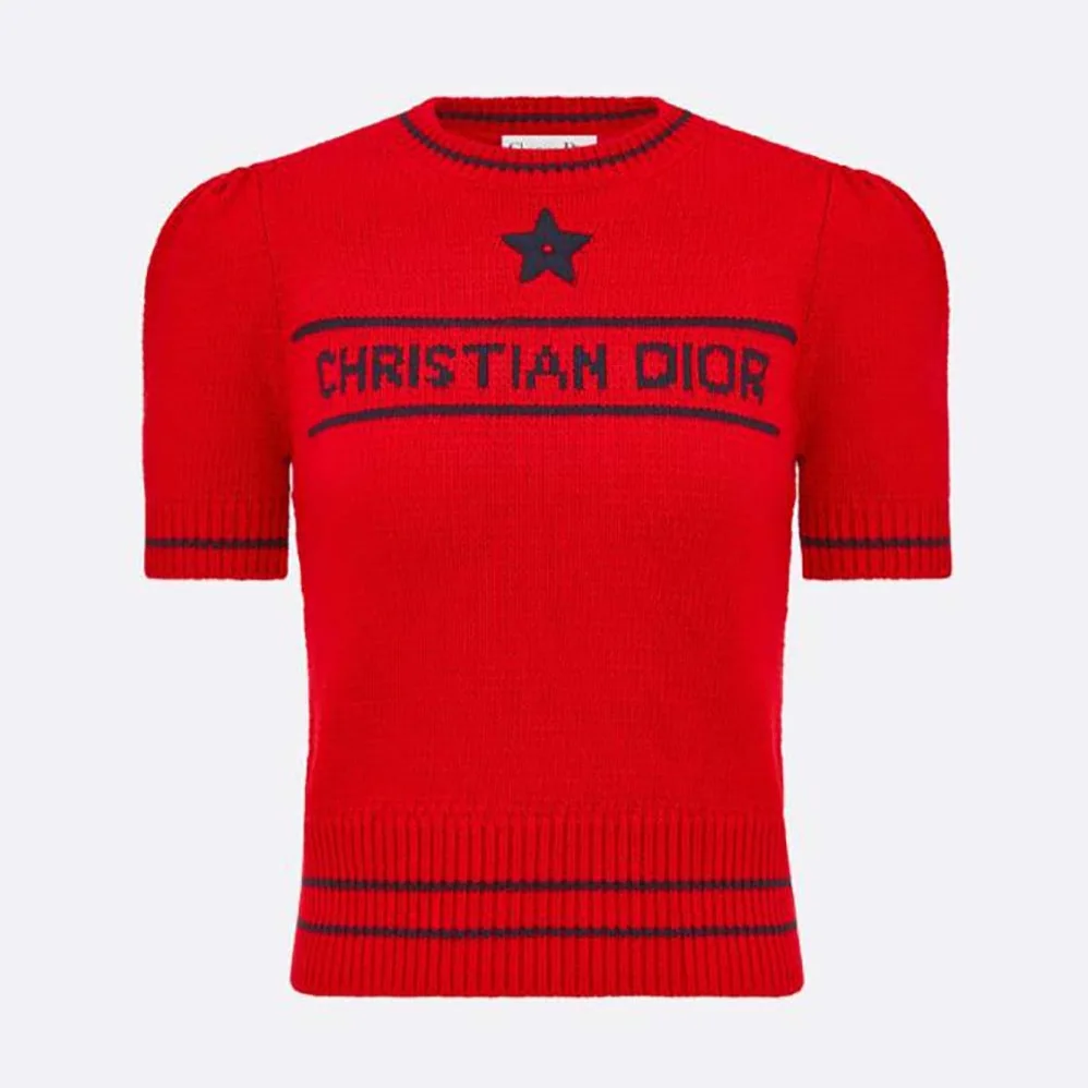 Dior Christian Dior Short-Sleeved Sweater Red Cashmere and Wool Knit for Women Dior Christian Dior Short-Sleeved Sweater Red Cashmere and Wool Knit for Women