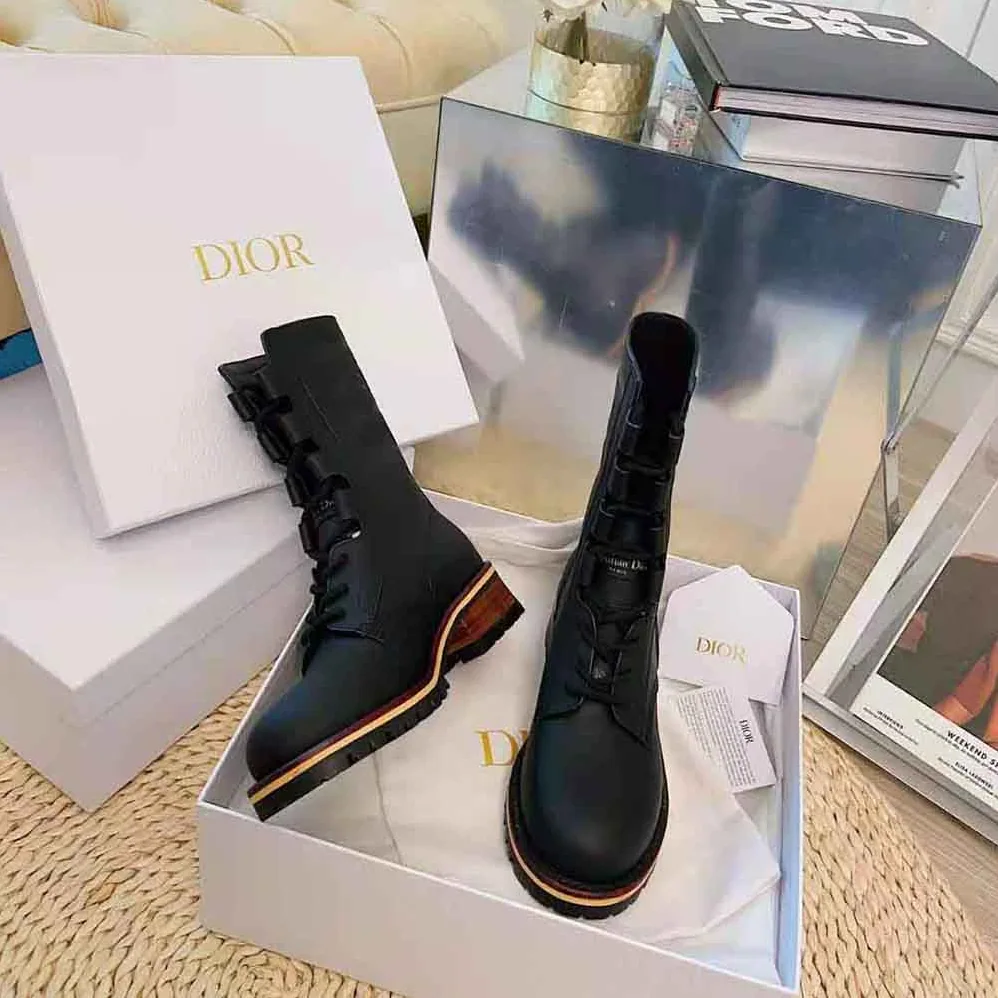Dior Quest Boot Black Embossed Calfskin for Women