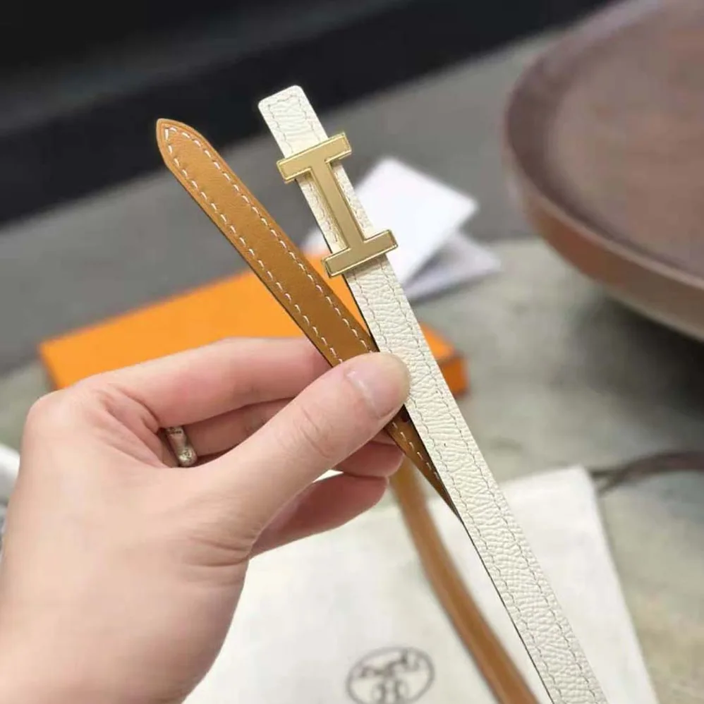 Hermes Focus Belt Buckle & Reversible Leather Strap 13 mm for Women in Gold/White