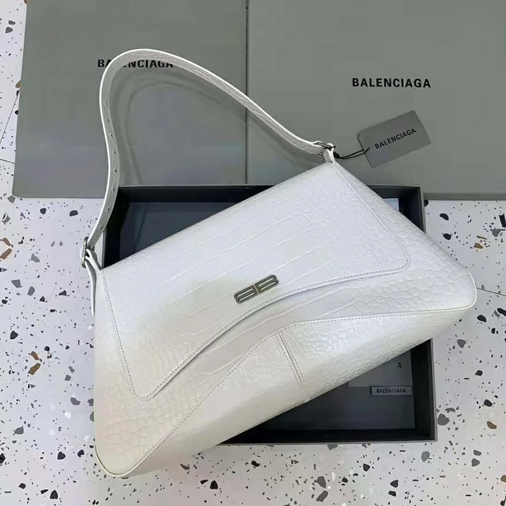 Balenciaga XX XL Flap Bag Crocodile Embossed in White for Women Balenciaga XX XL Flap Bag Crocodile Embossed in White for Women