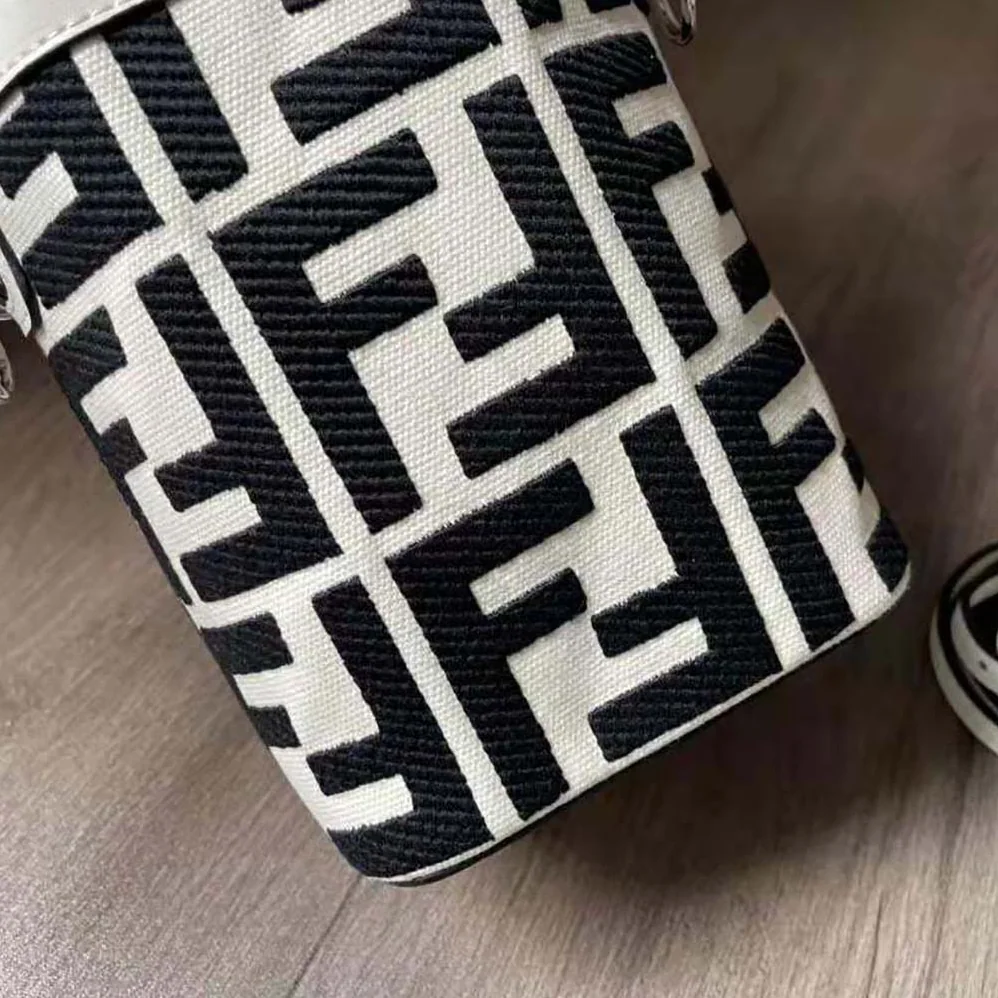 Fendi Mon Tresor Black and White Canvas Mini for Women in bag with FF Embroidery