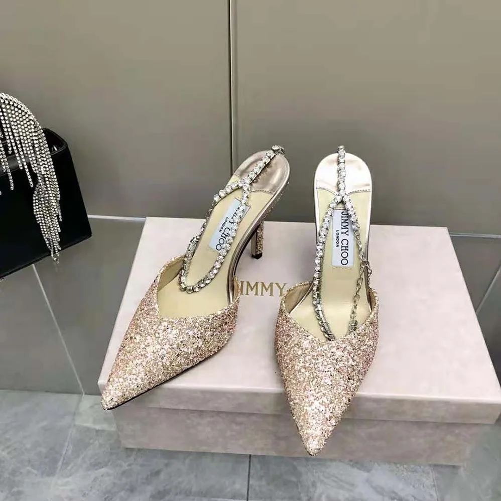 Jimmy Choo Saeda 100 Rose Coarse Glitter Fabric Pumps for Women Jimmy Choo Saeda 100 Rose Coarse Glitter Fabric Pumps for Women