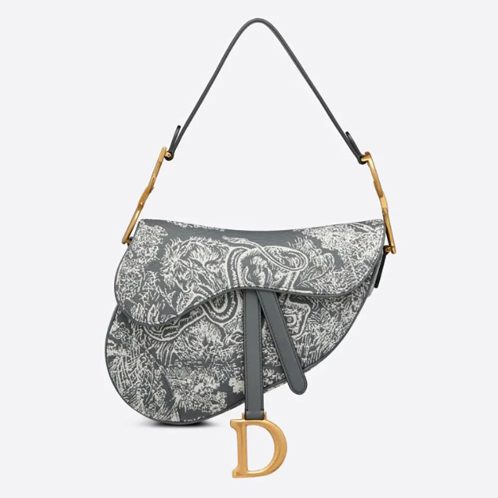 Dior Saddle Bag Toile DE Jouy Reverse Jacquard for Women in Silver Dior Saddle Bag Toile DE Jouy Reverse Jacquard for Women in Silver