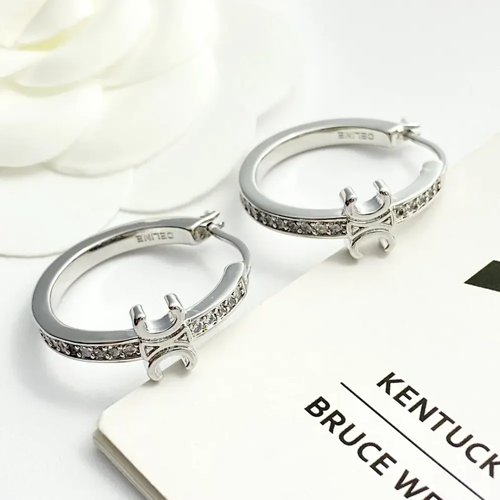 Celine Triomphe Sparkle Hoops in Strass and Brass with Rhodium Finish for Women Celine Triomphe Sparkle Hoops in Strass and Brass with Rhodium Finish for Women