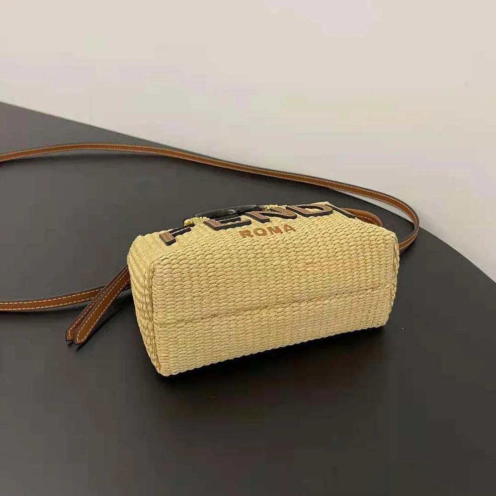 Fendi By The Way Mini Natural Straw Small Boston Bag for Women