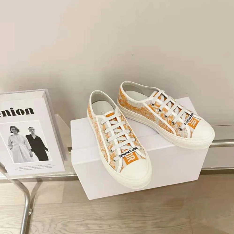 Dior Walk'N'dior Sneaker Bright Orange Toile DE Jouy Embroidered Cotton for Women Dior Walk'N'dior Sneaker Bright Orange Toile DE Jouy Embroidered Cotton for Women