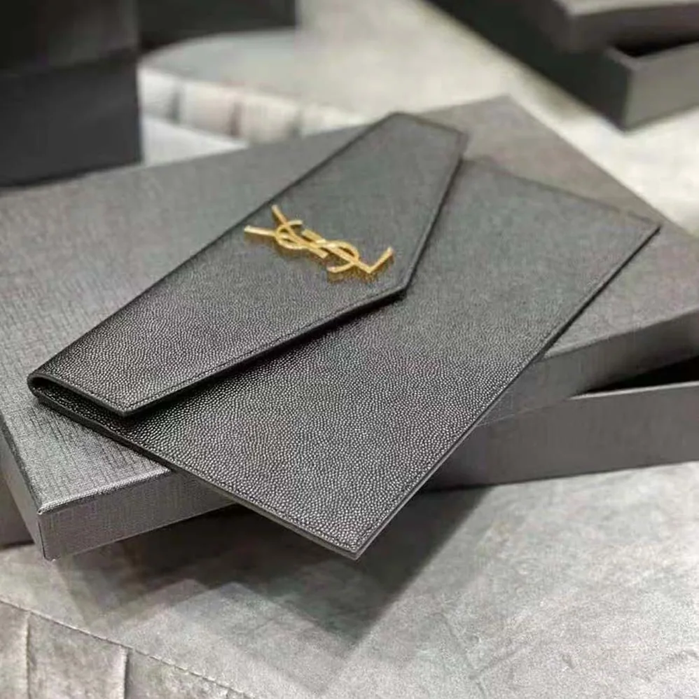 Saint Laurent YSL Uptown Pouch in Grain DE Poudre Embossed Leather for Women in Black Saint Laurent YSL Uptown Pouch in Grain DE Poudre Embossed Leather for Women in Black
