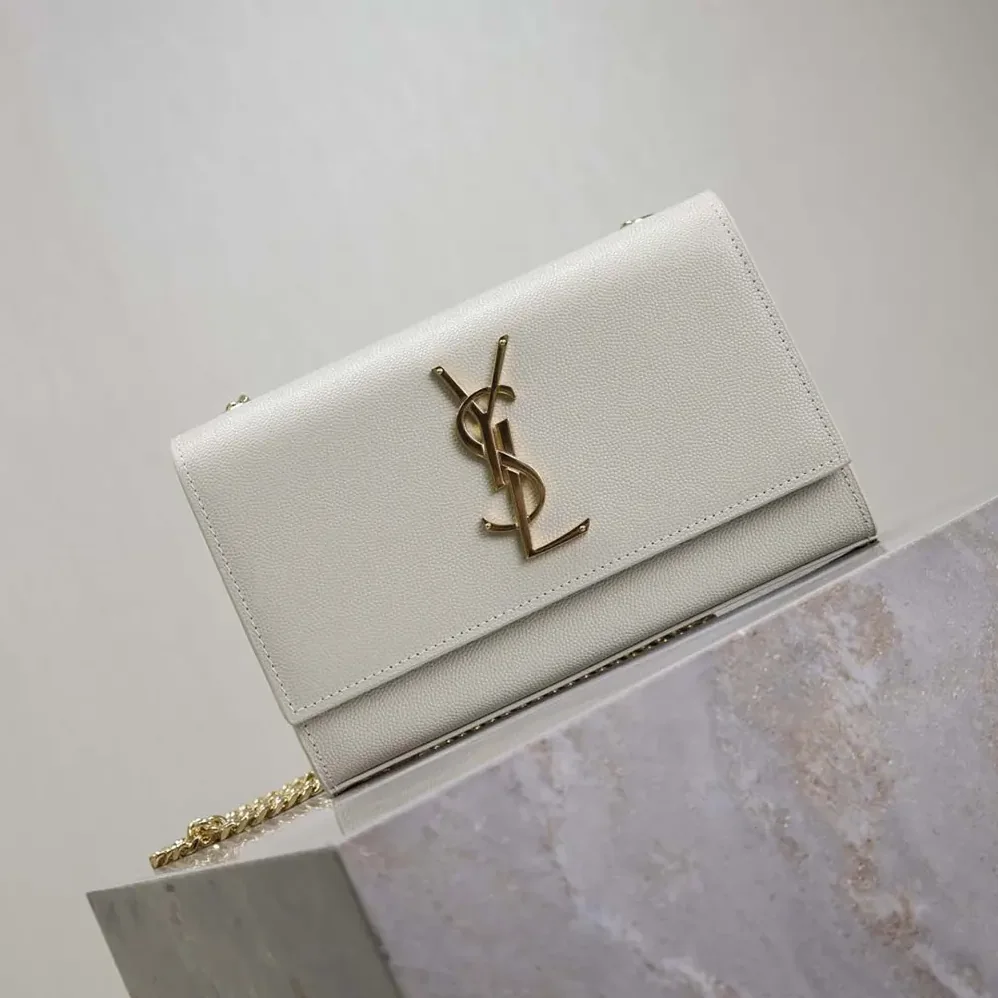 Saint Laurent YSL Kate Medium In Grain De Poudre Embossed Leather White for Women