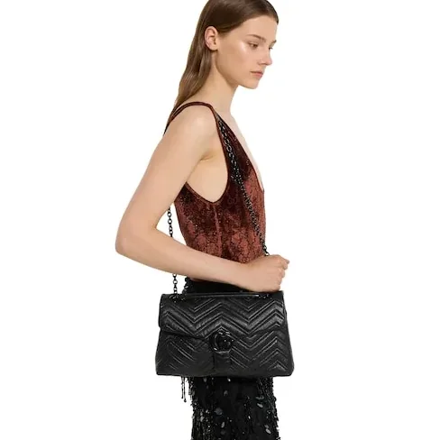 Gucci Marmont Medium Shoulder Bag in Black Tonal Enameled Hardware