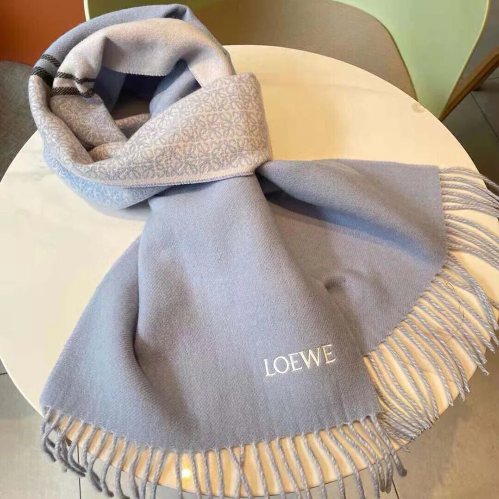 Loewe Scarf in Wool and Cashmere for Unisex in Blue Loewe Scarf in Wool and Cashmere for Unisex in Blue