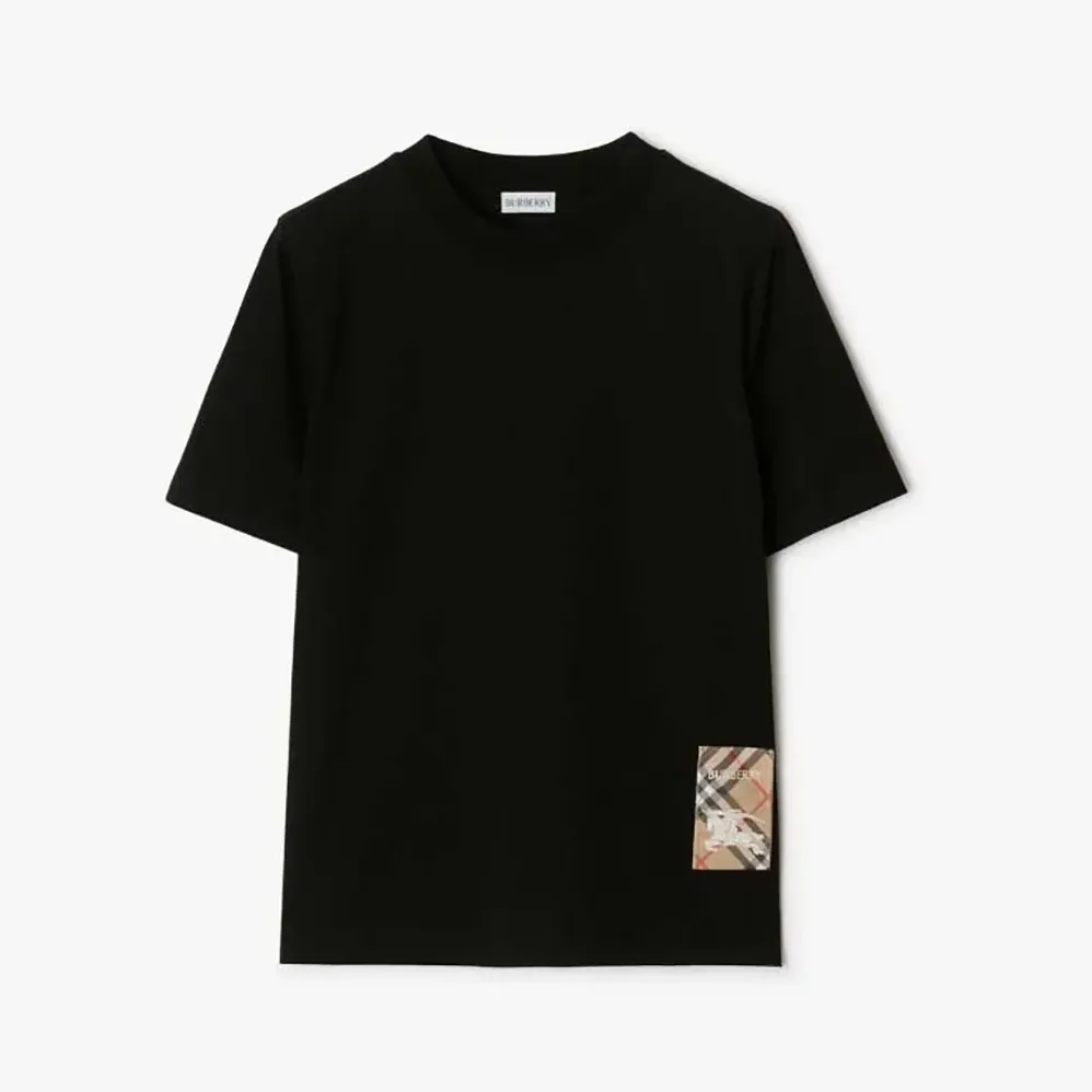 Burberry Check Label Cotton T-shirt for Women in Black