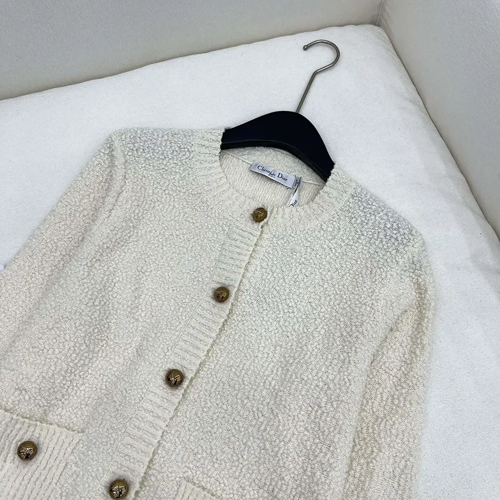 Dior Twinset Ecru Cotton and Wool for Women in Blend Knit