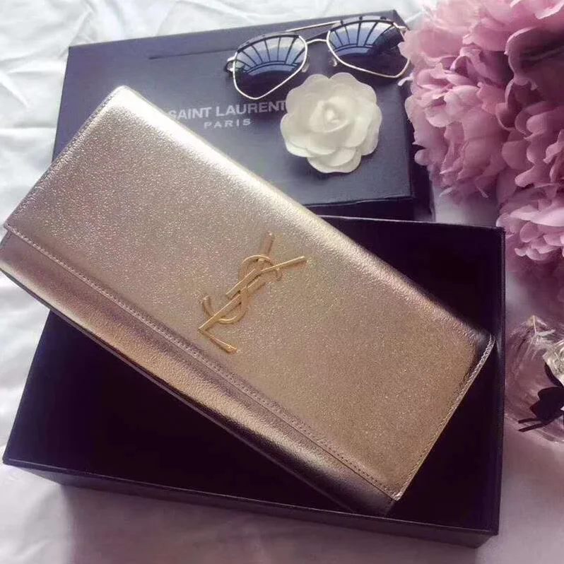 Saint Laurent YSL Kate Clutch Grained Metallic Leather for Women in Silver Saint Laurent YSL Kate Clutch Grained Metallic Leather for Women in Silver