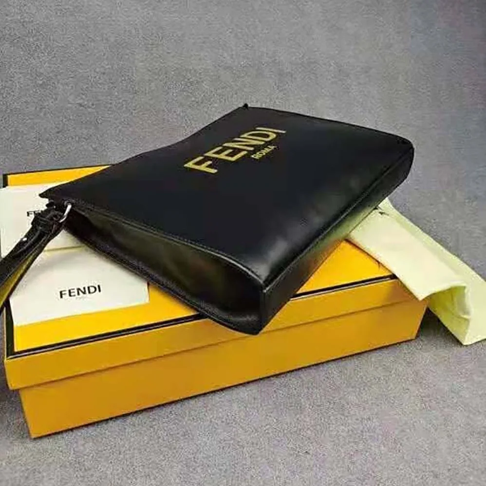 Fendi Flat Pouch Black Leather Pouch for Men Fendi Flat Pouch Black Leather Pouch for Men