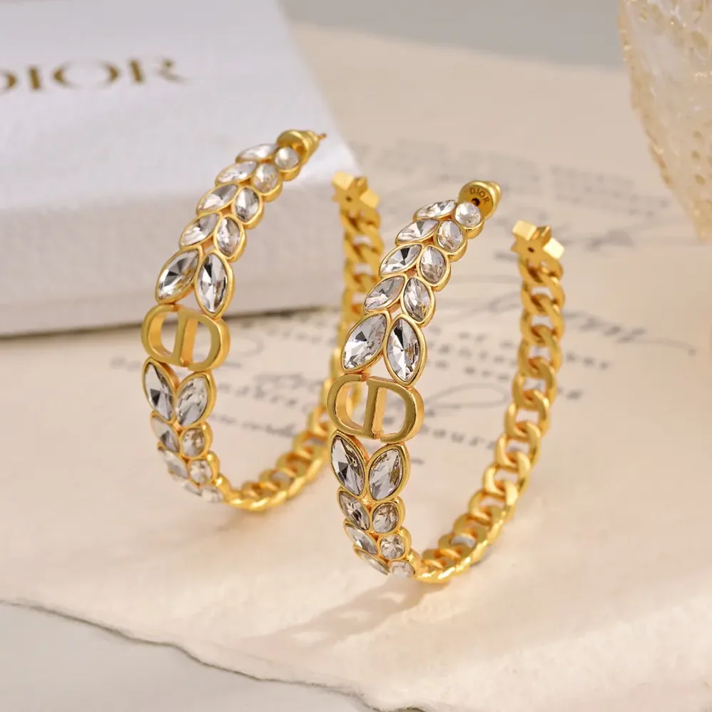 Dior 30 Montaigne Prestige Hoop Earrings Gold-Finish Metal and Silver for Women in Tone Crystals