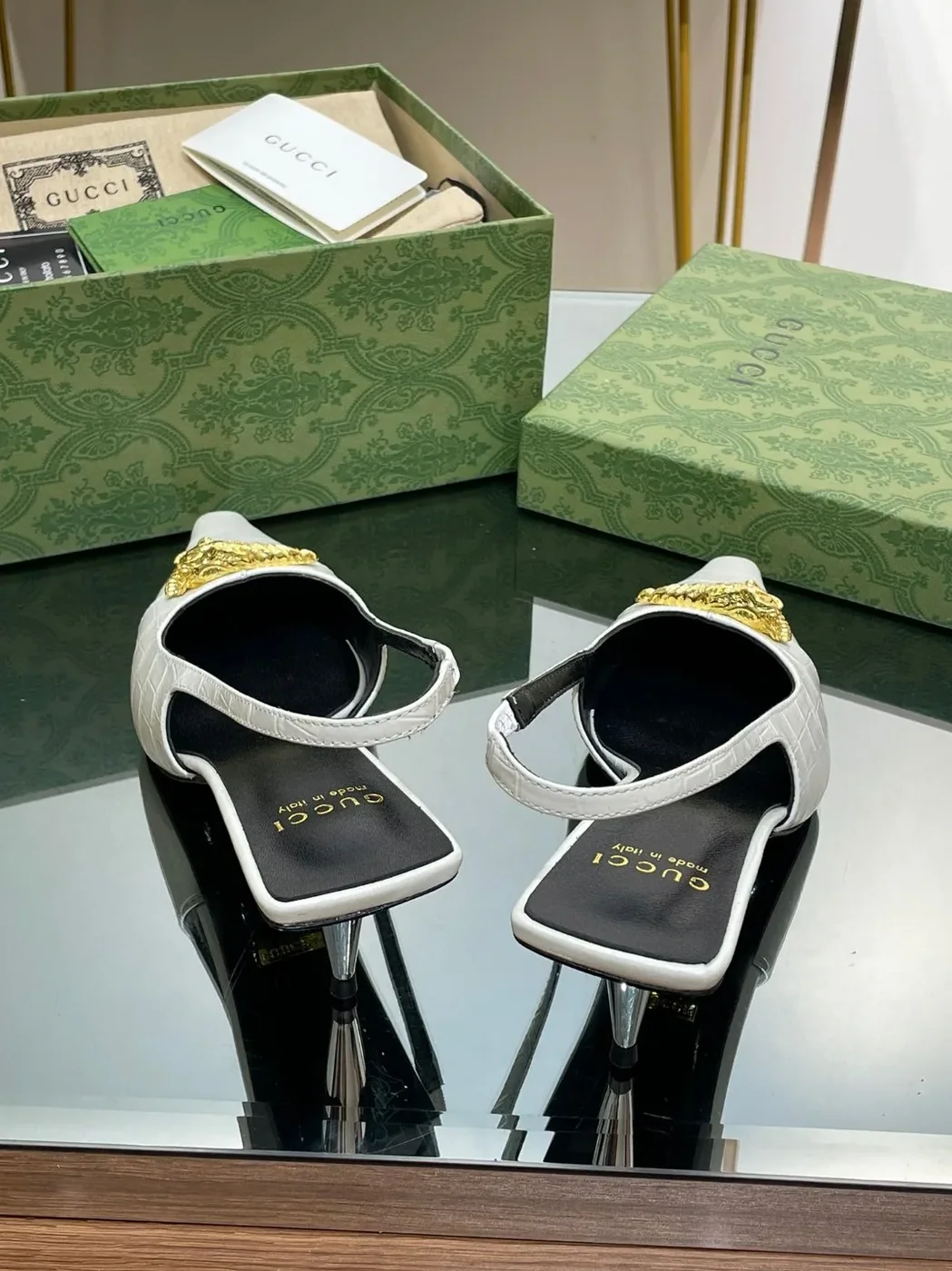 Gucci Gg Slingback Mid in Heel Pump White Gucci Gg Slingback Mid in Heel Pump White