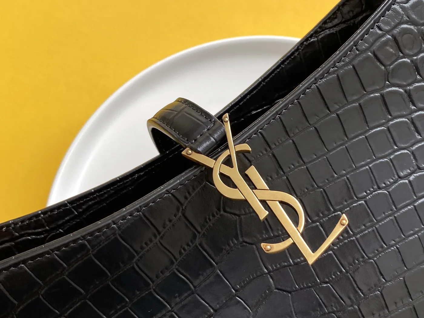 Saint Laurent LE 5 À 7 Hobo Bag Black In Embossed Material in YSL Saint Laurent LE 5 À 7 Hobo Bag Black In Embossed Material in YSL
