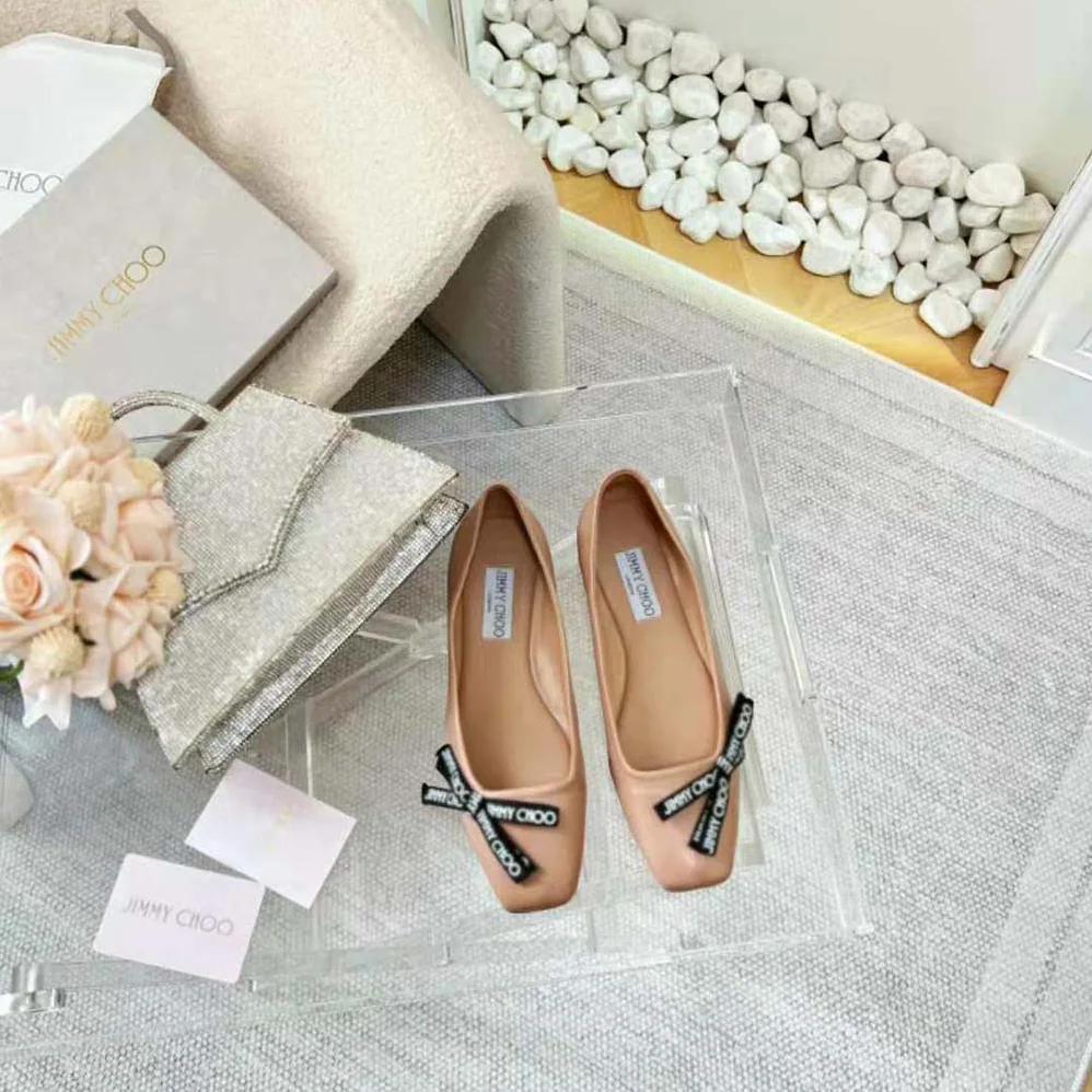 Jimmy Choo Veda Ballerina Ballet Pink Nappa Leather Flat Ballerina Pumps with Jimmy Choo Bow for Women Jimmy Choo Veda Ballerina Ballet Pink Nappa Leather Flat Ballerina Pumps with Jimmy Choo Bow for Women
