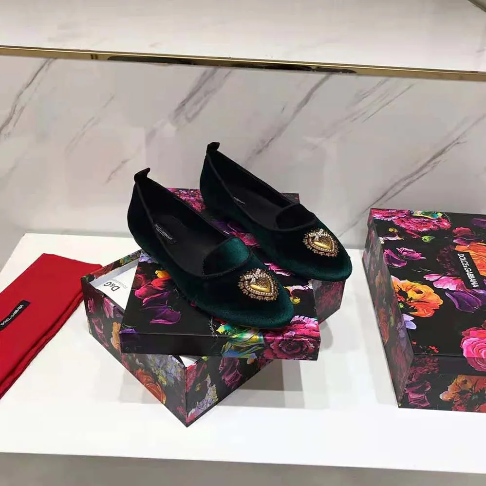 Dolce Gabbana D&G Velvet Devotion Slippers for Women in Green