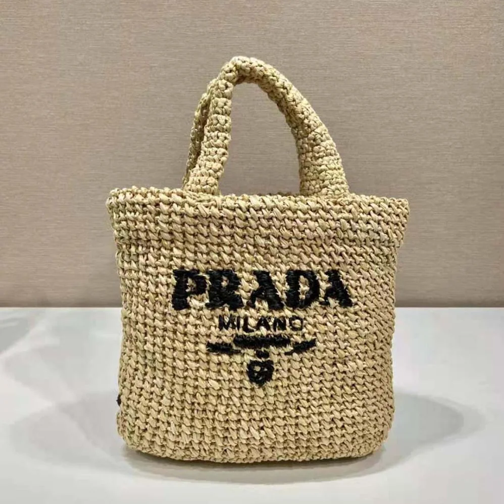 Prada Small Raffia Tote Bag for Women in Natural