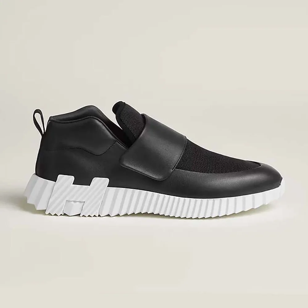 Hermes H Sneaker in Stretch Canvas and Calfskin for Men in Black