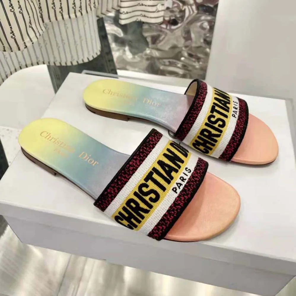 Dior Dway Slide Multicolor Embroidered Cotton for Women