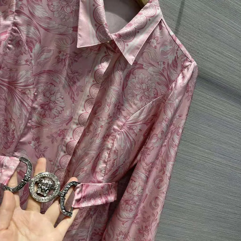 Versace Barocco Silk Midi Shirt Dress for Women in Pink Versace Barocco Silk Midi Shirt Dress for Women in Pink