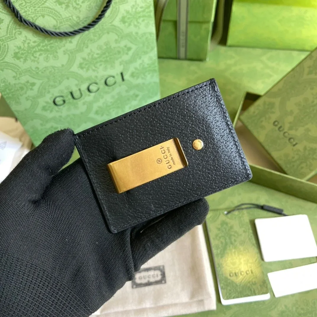 Gucci GG Marmont Card Case Rough Black Gold Toned Hardware /